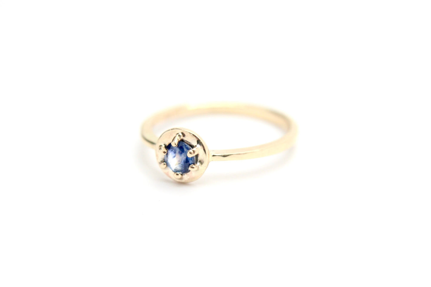 "Luna" Prong Halo Ring - Blue and Clear Sapphire