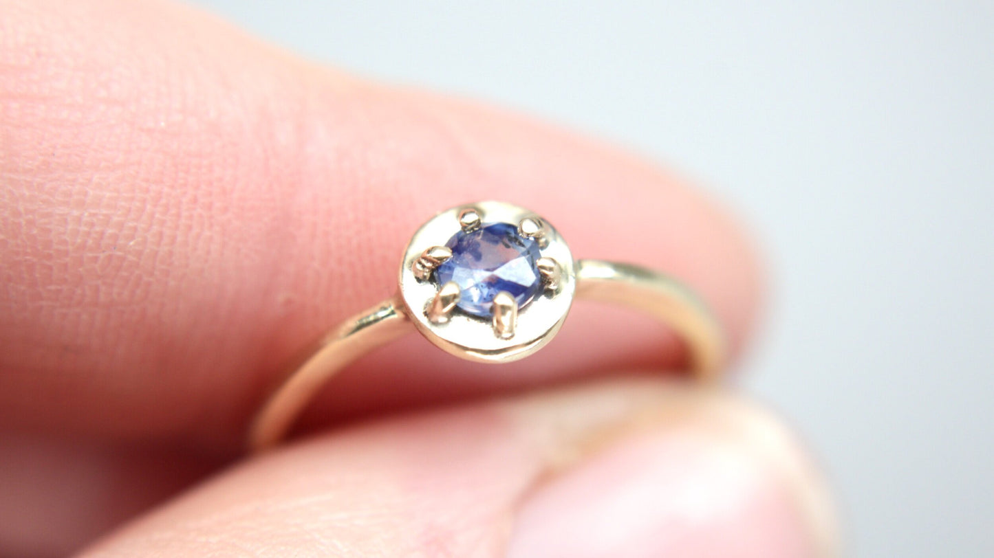 "Luna" Prong Halo Ring - Blue and Clear Sapphire