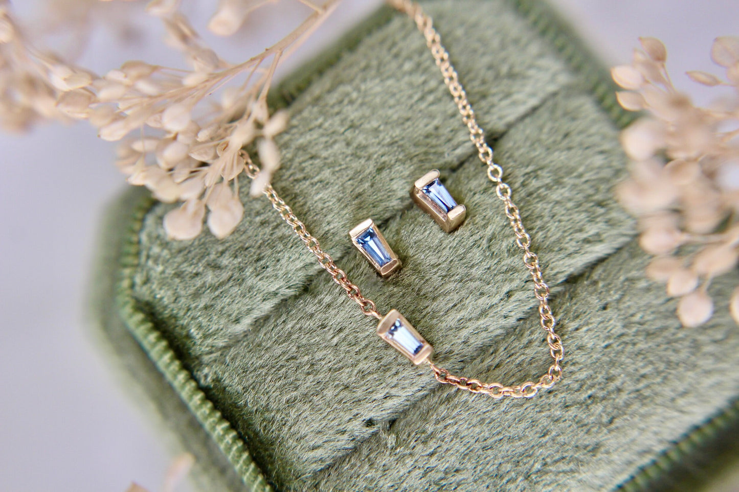 Sapphire "Cassia" Baguette Studs