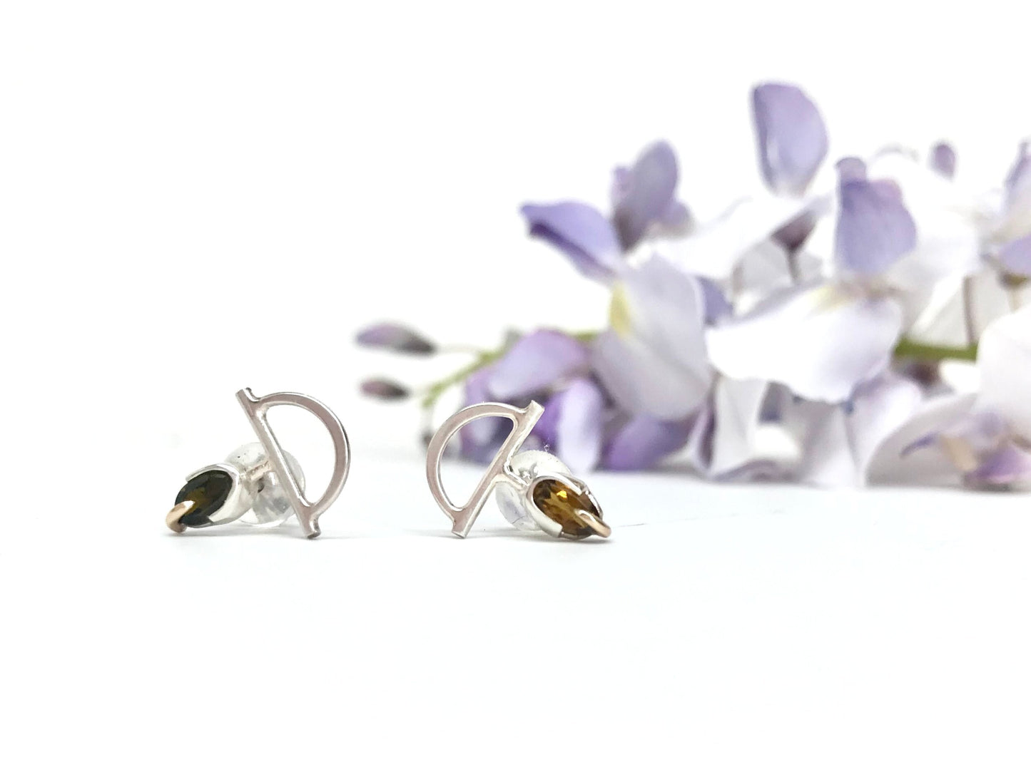 Mis-Match "Shea" Studs with Forest and Amber Tourmailnes