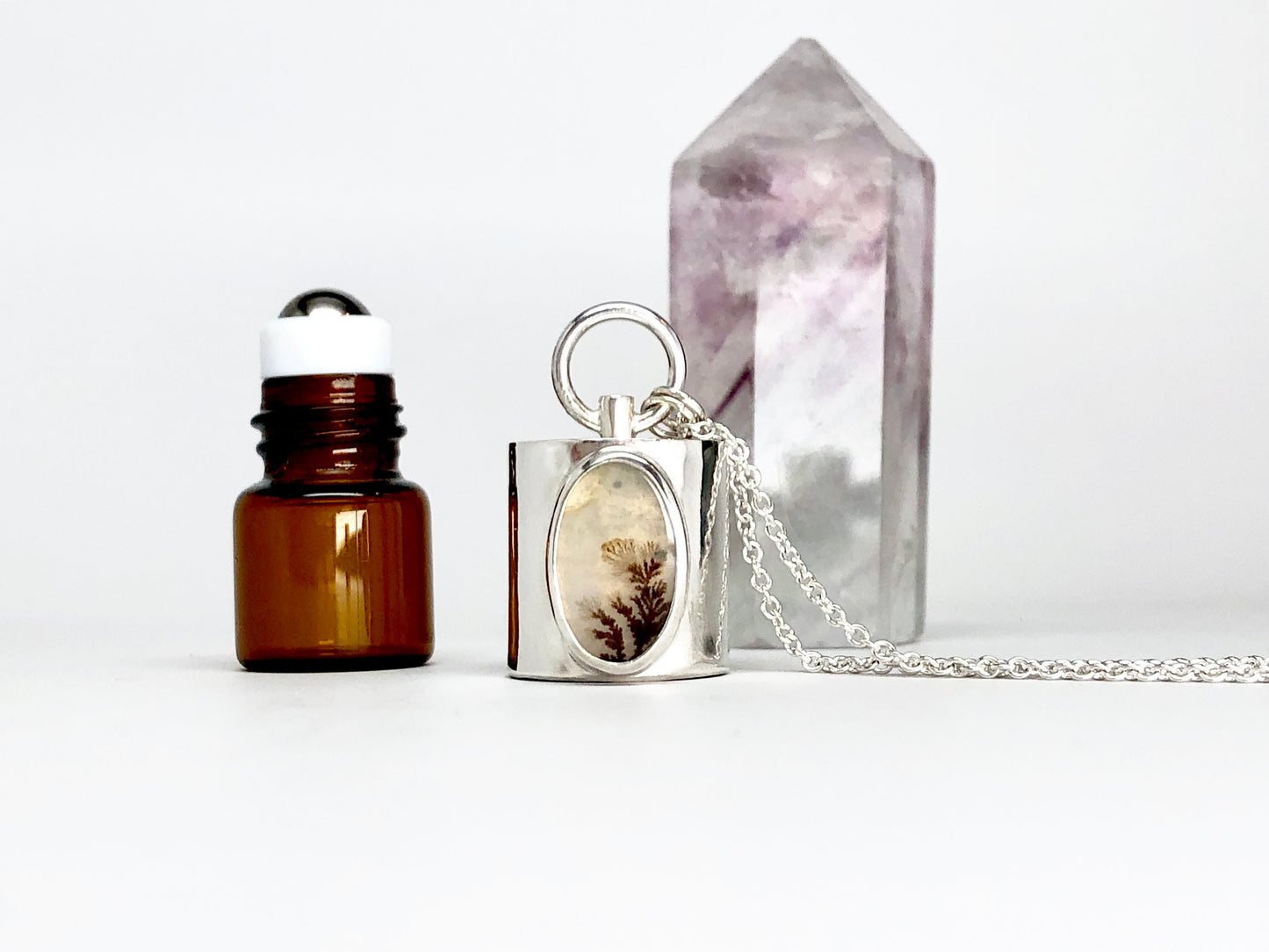Essential Oil Rollerball Necklace with Dendritic Agate