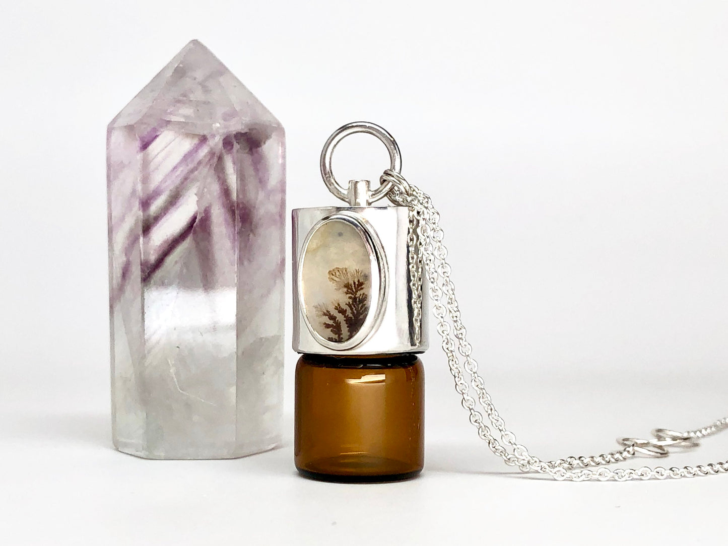 Essential Oil Rollerball Necklace with Dendritic Agate