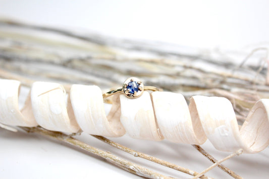 "Luna" Prong Halo Ring - Blue and Clear Sapphire