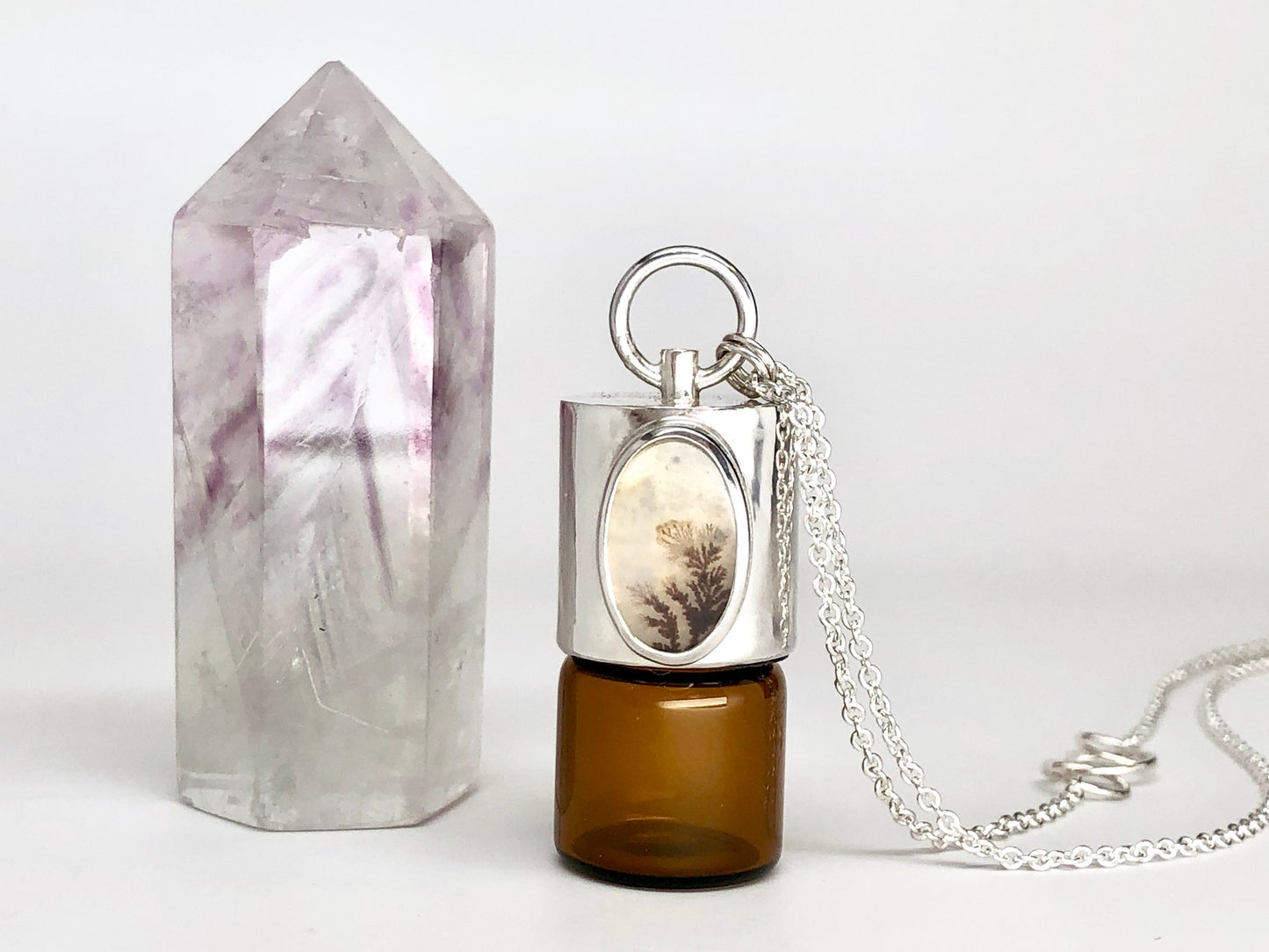 Essential Oil Rollerball Necklace with Dendritic Agate