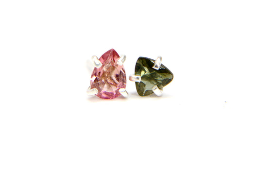 Silver "Lexi" Mis-Match Studs with Green and Pink Tourmalines