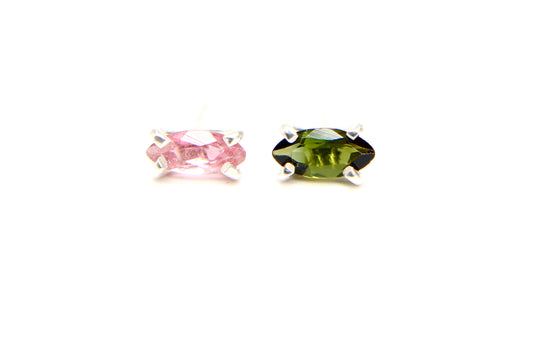 Silver "Lexi" Mis-Match Studs with Green and Pink Tourmalines